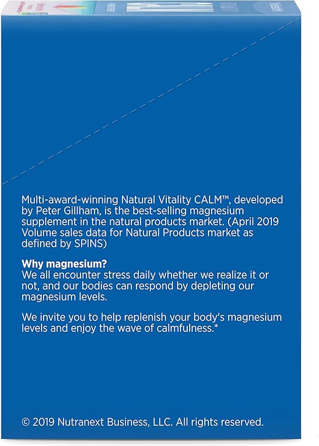 Natural Vitality Calm Magnesium Citrate Supplement Anti-Stress Drink Mix Powder Gluten Free Vegan &amp Non-GMO Raspberry Lemon 0.12 oz 30 Packets