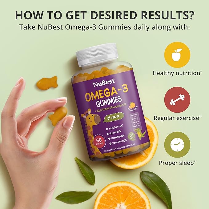 NuBest 3X Power Gummies Bundle Tall Gummies Omega 3 Gummies &amp Probiotic Gummies for Bone Strength Brain Growth Eye Health Gut Health &amp Immunity
