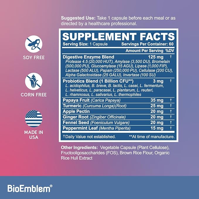 BioEmblem Triple Magnesium Complex 180 Capsules &amp Digestive Enzymes - 10 Enzymes w/ 12 Strain 1 Billion CFU Probiotics for Nutrient Absorption 60 Capsules