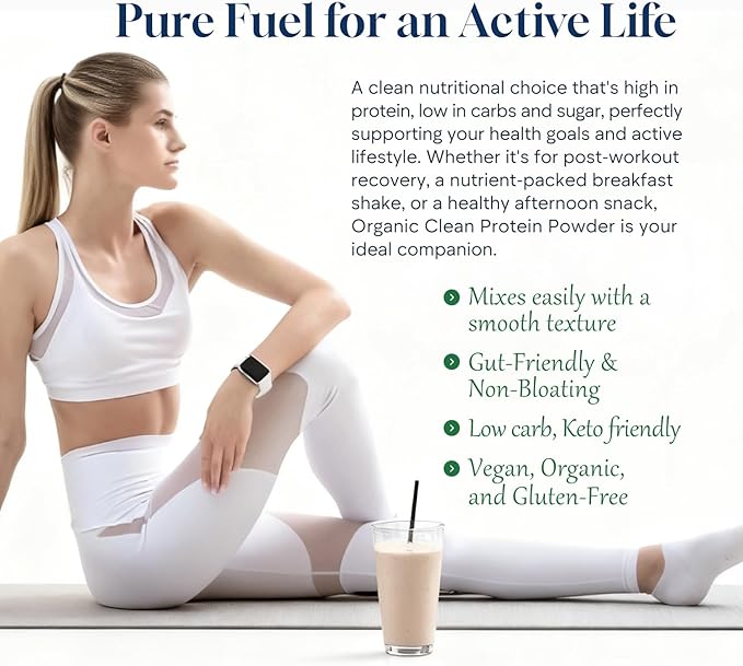 Organic Vegan Protein Powder - 20g Plant Based Protein for Women and Men with Pea Protein Superfood &amp Digestive Enzymes - Clean Protein Gluten-Free Gut-Friendly &amp Non-Bloating Keto