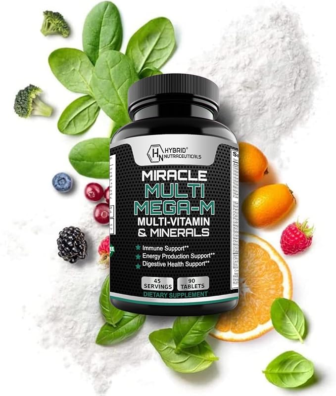 MiracleMulti MEGA-M Multivitamin for Men and Women - Vitamins Minerals Probiotics Enzymes Mushroom Complex Anti-Oxidants Organic Superfood Blend Non-GMO - 180 Tablets