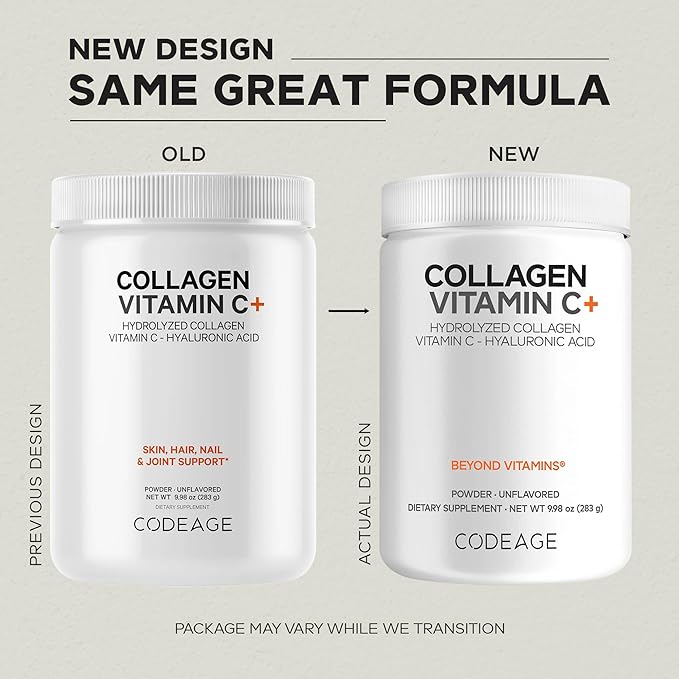 Codeage Collagen Peptides Powder + Vitamin C - 20g Grass-Fed Collagen Per Serving - Digestive Enzymes Hyaluronic Acid 18 Amino Acids - Hydrolyzed Collagen Protein - Non-GMO Unflavored - 9.98 oz
