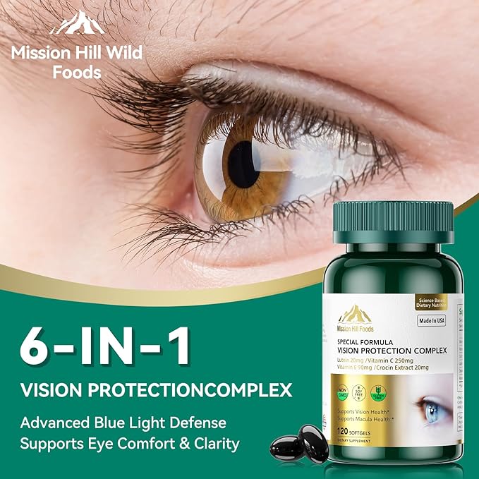 Vision Protection Complex with Lutein Lutein and Zeaxanthin Supplements - 6 in 1 Total Eye Complex Astaxanthin Crocin Vitamin C &amp E 240 Softgels Non-GMO Gluten-Free Supports Eye Health
