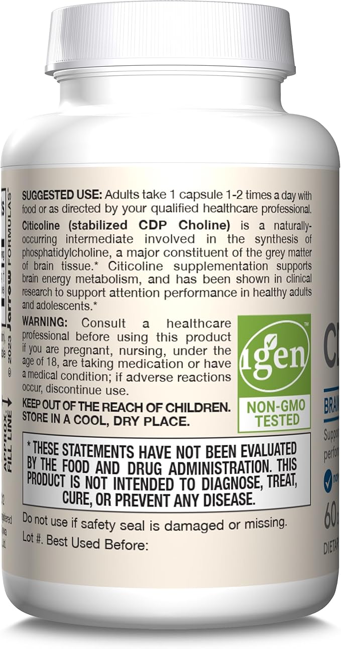Jarrow Formulas Citicoline CDP Choline 250 MG CDP Choline Supplement Supports Brain Health Performance and Memory 60 Capsules Up to a 60 Day Supply (Pack of 12)