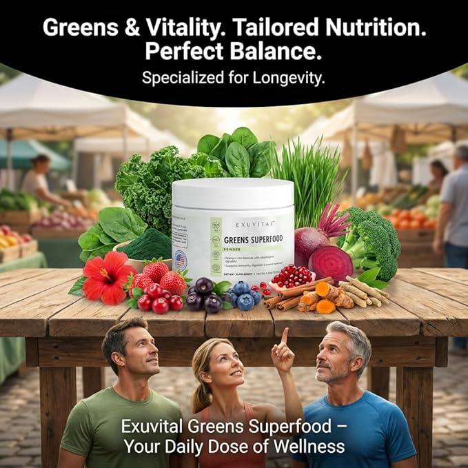 Greens Superfood Daily Nutrition and Energy Enhancement Powder with Spirulina Wheatgrass Barley Grass Adaptogenic Herbs for Immunity and Wellness Support