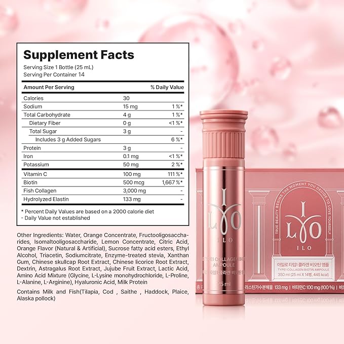 ILO Type 1 Collagen &amp Glutathione Bundle | Skin Hydration &amp Radiance Support | 14 Servings Collagen &amp 30 Servings Glutathione | Orange &amp Green Apple Flavor