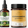 HERBAMAMA Motherwort and Ashwagandha Kit - Bundle of Liquid Motherwort Tincture 4 fl oz &amp Ashwagandha Gummies - Vegan Non-GMO Gelatin &amp Alcohol-Free - 2 Pack