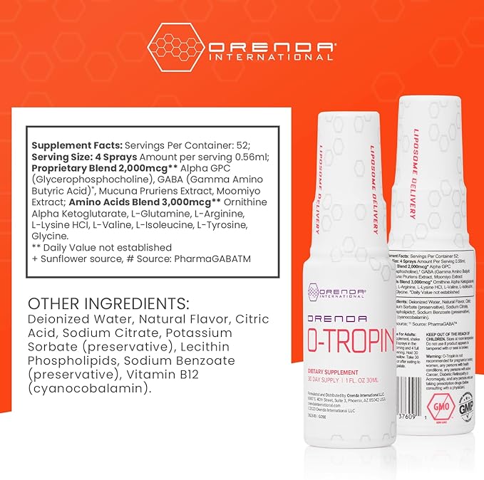 Orenda O-Tropin - Wellness Boost for 30+ with Amino Acids Botanical Extracts and Liposomal - Supports Vitality and Sleep with PharmaGABA - 1 fl oz