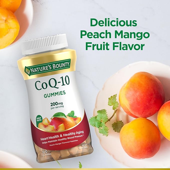 Nature's Bounty CoQ10 Gummies Supports Heart Health CoQ10 200mg Peach Mango Flavor 100 Coun (Pack of 3)