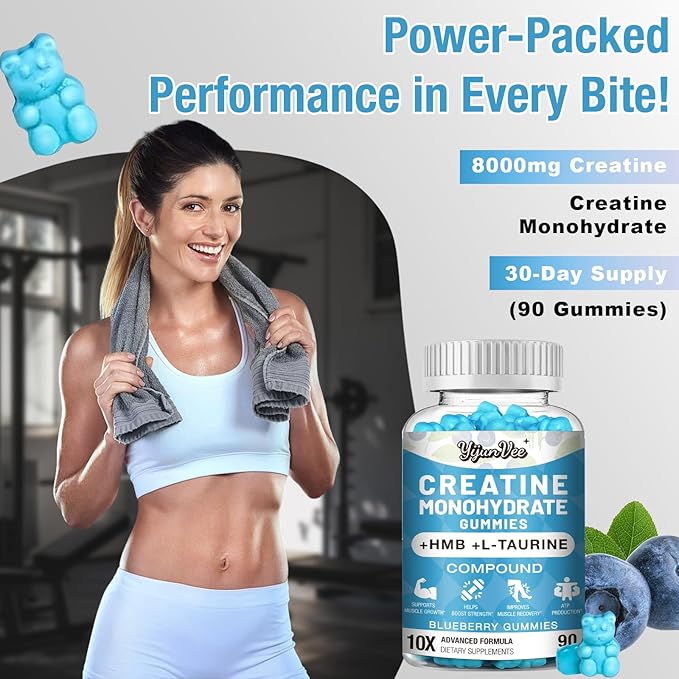 8000MG Creatine HMB Monohydrate Gummies for Men &amp Women - L-CarnitineL-Taurine &amp Vitamin B6 1210X Absorption8 Gram of Creatine Monohydrate per Serving Blueberry Flavor Gummy180 Counts