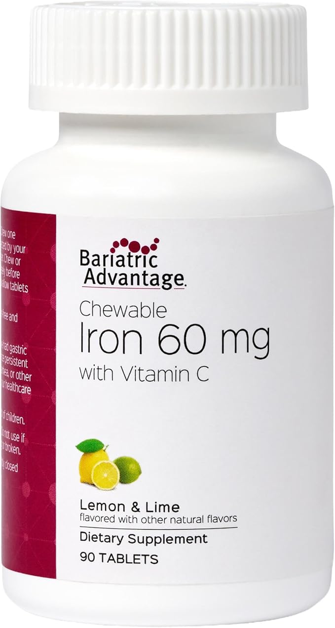 Bariatric Advantage Chewable Iron 60 mg with Vitamin C for Increased Absorption and Utilization Easily Digestible for Gastric Bypass and Sleeve Gastrectomy Surgery Patients - Lemon Lime 90 Count