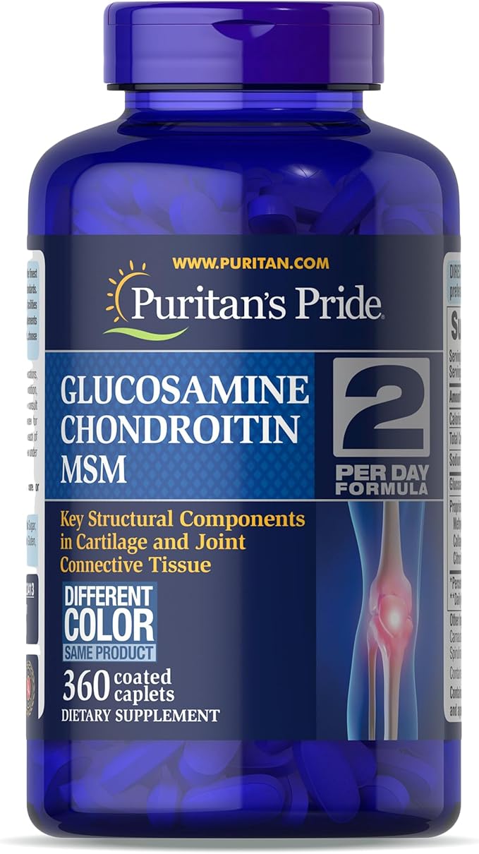 Puritan's Pride Glucosamine Chondroitin MSM Dietary Supplement for Joint Health 6 Month Supply 360 Coated Tablets