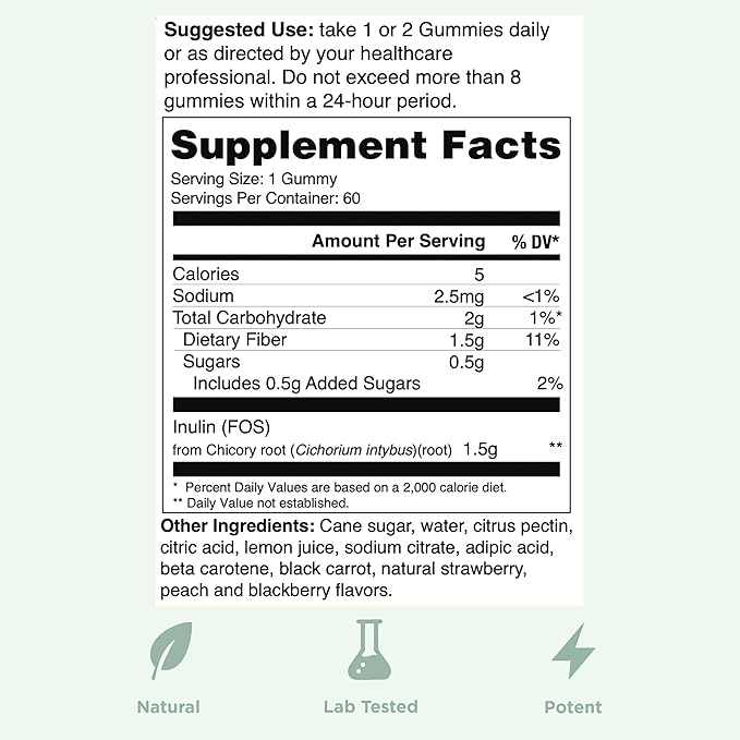 Yuve Prebiotic Fiber Gummies - Delicious - 3g Soluble Fiber Supplement - Supports Digestive Health &amp Regularity - Vegan &amp Gluten-Free Fiber Gummies for Adults &amp Kids - Non-GMO &amp Low Su