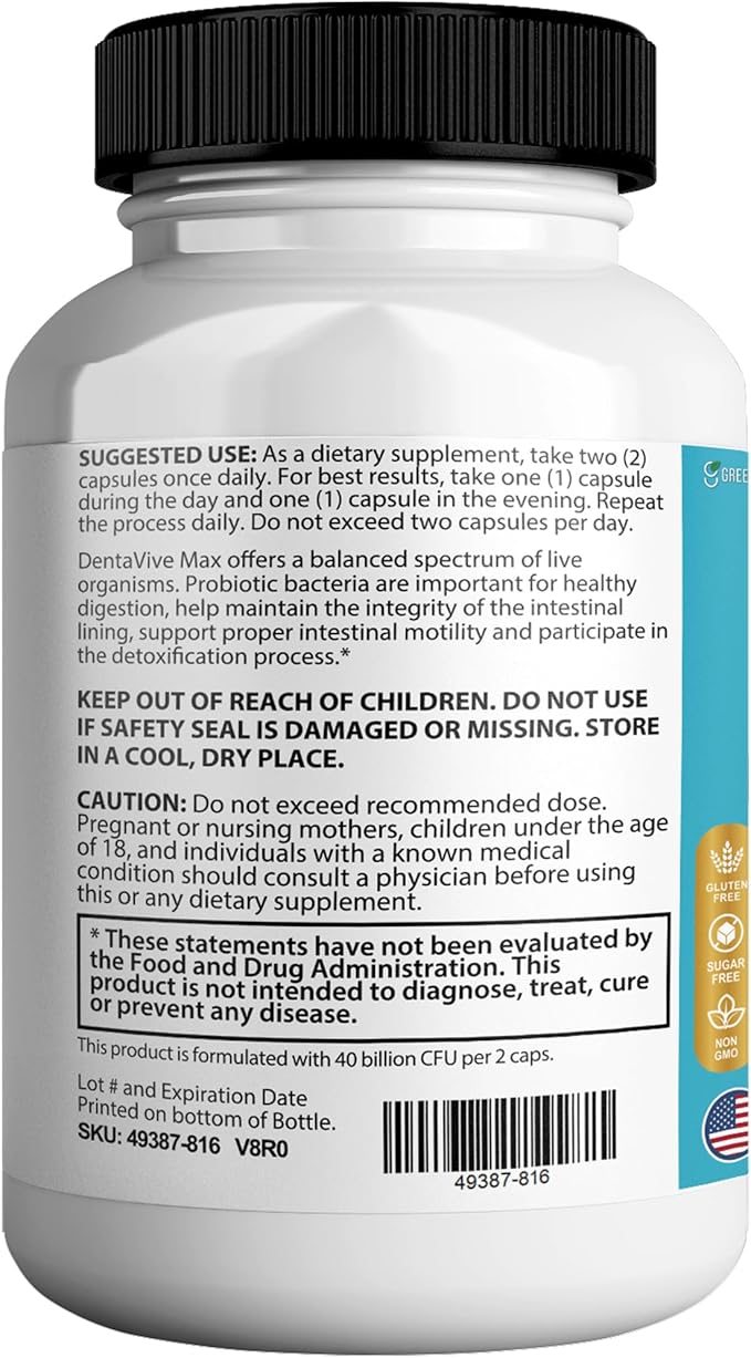 DentaVive Max Probiotic Supplement 40 Billion CFU 60 Capsules Premium Oral Health Support for Teeth Gums Digestive Health (3)
