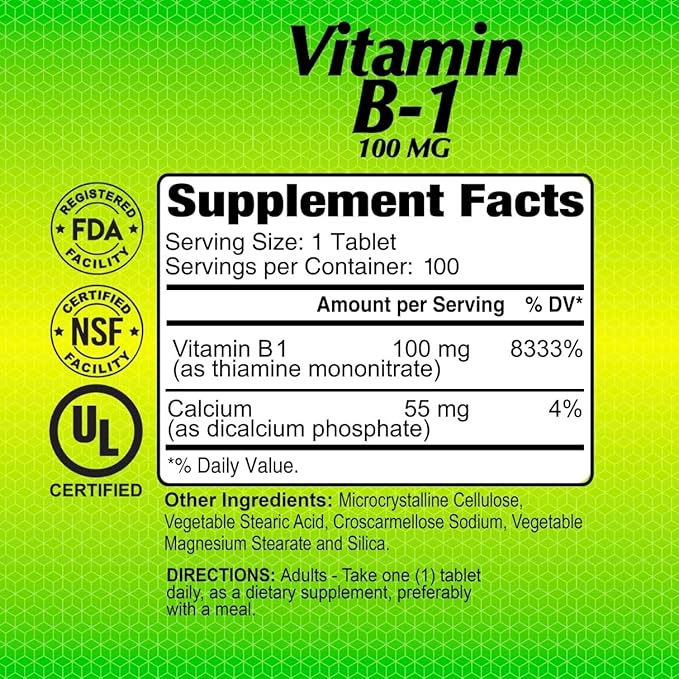 ALFA VITAMINS Vitamin B-1 100 Mg 100 Tablets. Thiamine