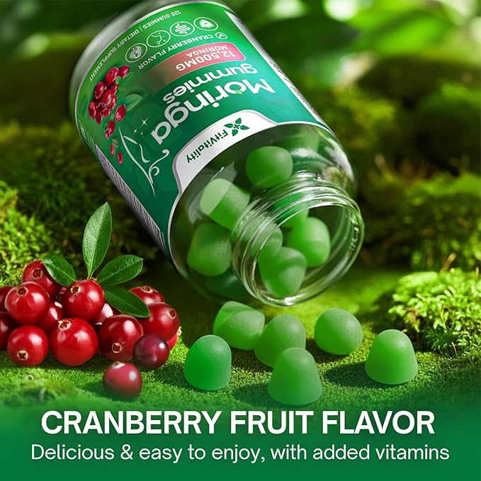 120 Moringa Gummies with Ginger Turmeric Cranberry Amla Fruit &amp Probiotics | Vegan Sugar-Free Gummies