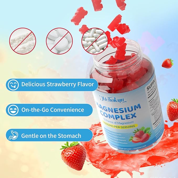Magnesium Complex Gummies 1000mg | 12-in-1 Magnesium Complex Supplement with Glycinate Citrate Malate &amp Taurate Supports Muscle Function Bone Health Rest &amp Relaxation – Strawberry 120 Cou