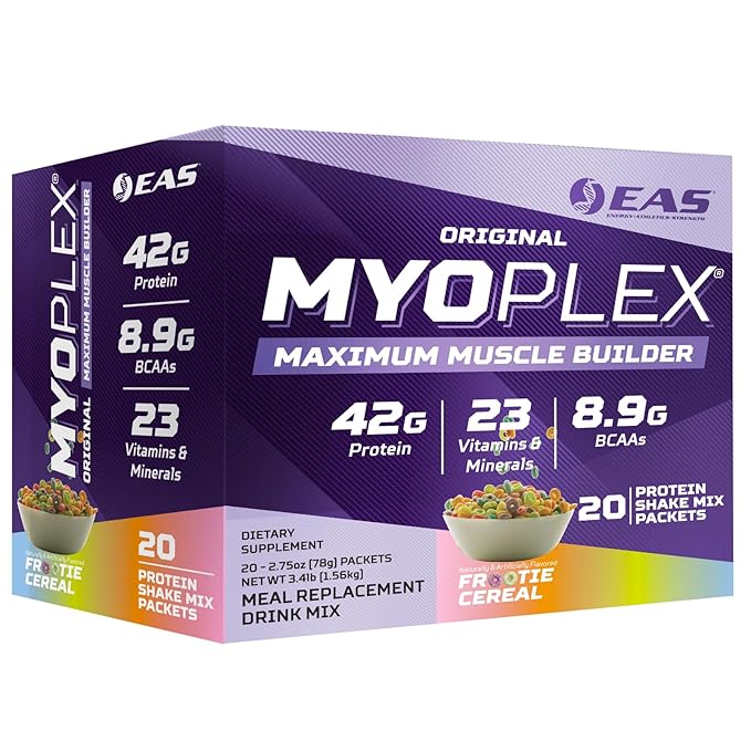 EAS Original Myoplex Maximum Muscle Builder | Meal Replacement Protein Drink Mix | Quality Protein Blend | 42g Protein | 20 Individual Packets (Frootie Cereal)