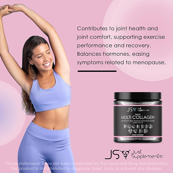 Beauty Multi Collagen with Vitamin C Biotin Hyaluronic Acid &amp Keratin Peptides Type I II III V X.