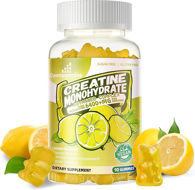 Creatine Monohydrate Gummies Complex for Men &amp Women -Advanced Formula W/L-Taurine + Vitamin B12 Sugar Free Chewable Supplement90 Lemon Gummies