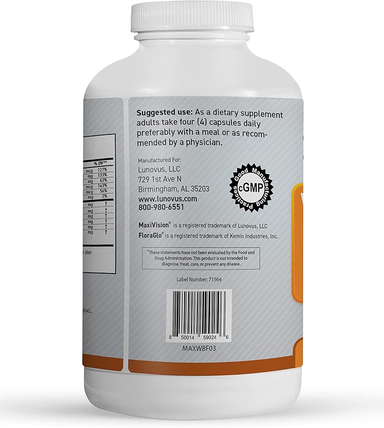 MaxiVision® AREDS 2 Whole Body Formula - AREDS 2 Eye Vitamins w/Lutein and Zeaxanthin - for Macular Support - Eye Supplements for Eye Strain - 360 Capsules Count (360 Capsules 1 Bottle)