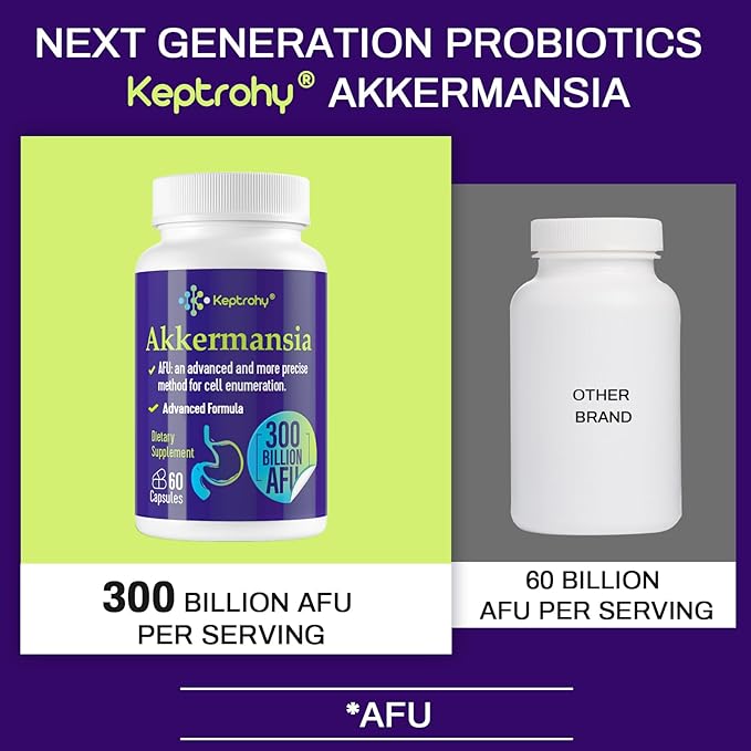 300 Billion AFU Akkermansia Muciniphila - A Live Probiotics for Women Men Supports GLP-1 Digestive Gut Immune &amp Overall Health Enhances Gut Digestive Lining function 60 Count (Pack of 1)