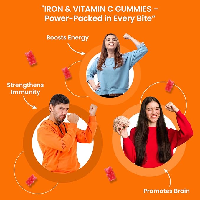 Iron Supplement Gummies 12.5 mg for Women &amp Men - Iron Gummies with Vitamin C - Chewable Prenatal &amp Adult 120 Iron Gummies