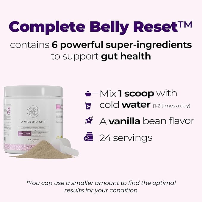 Happy Mammoth Complete Belly Reset Digestive Health Supplement Powder for Men &amp Women Supports Gut Health Reduces Bloating &amp Gas Promotes Bowel Regularity 24 Servings Vanilla Flavor