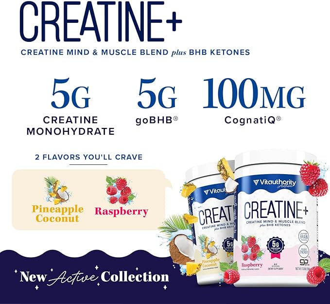 Creatine Monohydrate Powder for Women Micronized Creatine Monohydrate with goBHB &amp CognatiQ Building Strength Energy &amp Mental Clarity 5g Creatine per Serving Pineapple Coconut Flavored – 30
