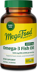 MegaFood 2000mg Fish Oil Omega 3 Supplements - Burp-Less &amp Lemon Oil Infused - Heart Brain Eye Joint &amp Immune Support Supplement - 1200mg EPA &amp DHA Per Serving - 90 Softgels 45 Serving