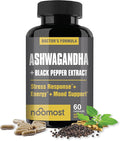 NooMost Organic Ashwagandha 400mg Capsules w/Black Pepper Extract as Vegan Ashwagandha Supplements for Anti Stress Relief Natural Mood Support Energy &amp Focus-60 Capsules