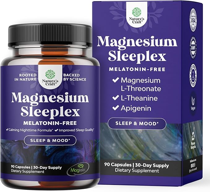 High Absorption Magnesium Sleep Supplement - Rest Support Magtein Magnesium L-Threonate and Apigenin Theanine for Sleep and Rest for Women &amp Men - Mg L-Threonate Melatonin Free Sleeping Aid - 90 C