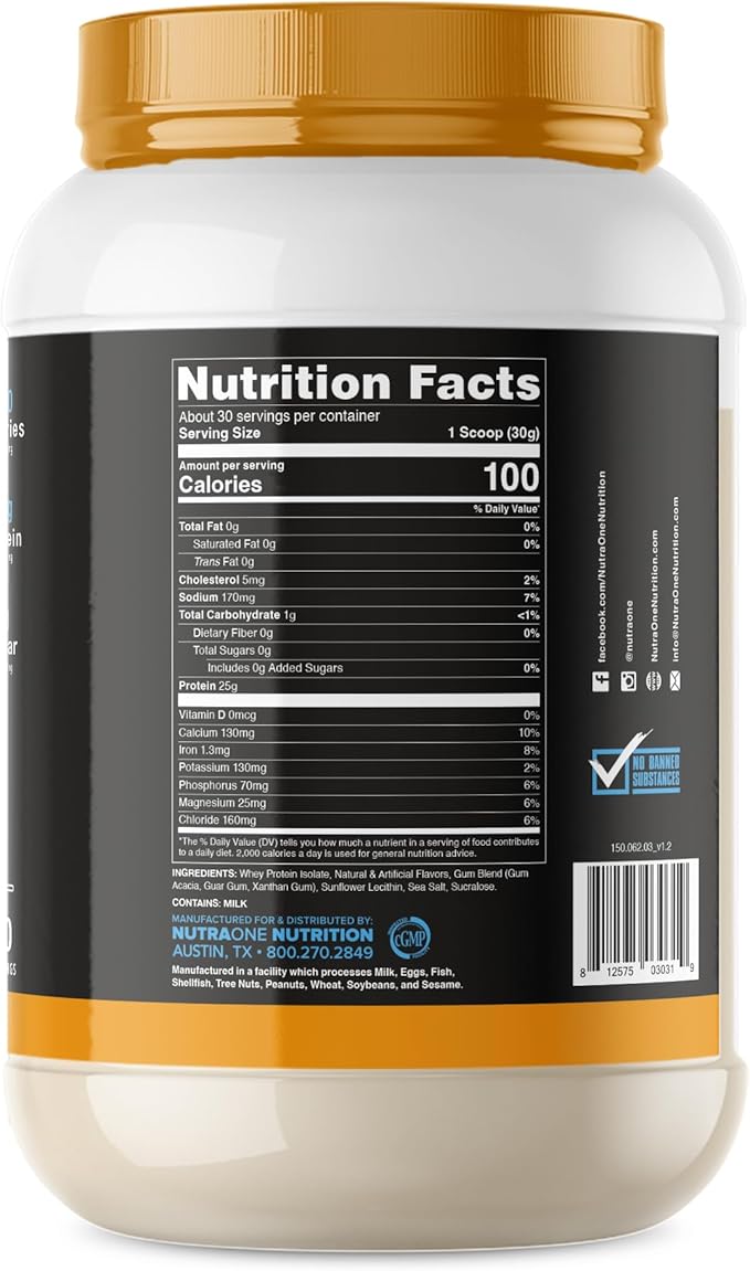 NutraOne IsolateOne Whey Protein Isolate Powder 100% Pure Whey Isolate Powder (Vanilla Ice Cream - 2 lbs.)