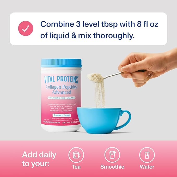 Vital Proteins Collagen Peptides Advanced Hydrolyzed Peptides with Hyaluronic Acid and Vitamin C - Strawberry Lemon Flavor Powder 10.5oz (Pack of 2)