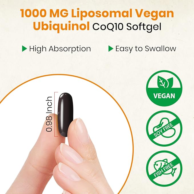 1000mg Liposomal CoQ10 Ubiquinol 240 Vegan Softgels High Absorption Ubiquinol CoQ10 Supplement Active Antioxidant Form of Coenzyme Q10 for Heart Function &amp Energy Production