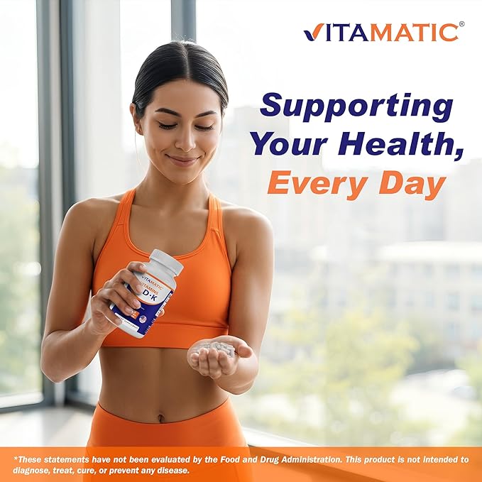 Vitamatic ADK Vitamin Supplement 180 Veg Capsules High Potency Vitamins A D3 K2 for Bone Health Calcium Absorption Non-GMO Gluten Free - 2 Pack