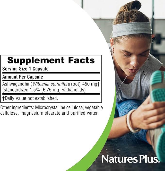 NaturesPlus Herbal Actives Ashwagandha 450 mg - 60 Vegetarian Capsules - Prescription Quality - Gluten Free - 60 Servings