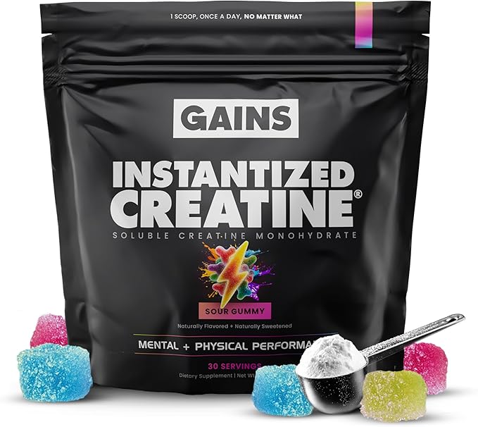 Gains in Bulk Instantized Creatine Monohydrate for Women and Men Soluble Pre Workout Powder Supports Muscle Building Strength and Performance Bodybuilding Supplements Sour Gummy 30 Servings