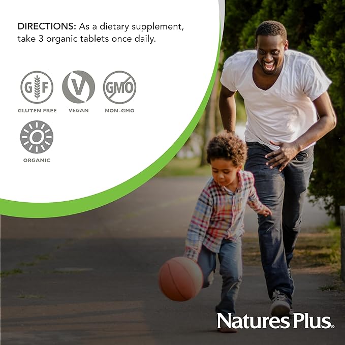 NaturesPlus Source of Life Garden Men’s Multivitamin - 90 Tablets - Supports Energy &amp Healthy Immune System - USDA Certified Organic Non-GMO Vegan Gluten Free Iron Free - 30 Servings