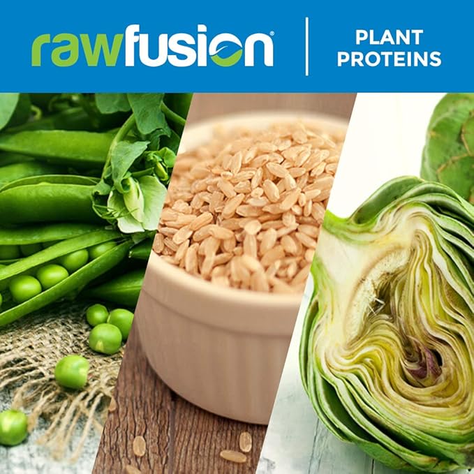 Rawfusion- Vegan Protein Powder Natural Chocolate - 30 Servings 21g of Plant Based Protein Low Net Carbs Non-Dairy Gluten/Lactose Free Soy Free Kosher Non-GMO 2lbs Pound