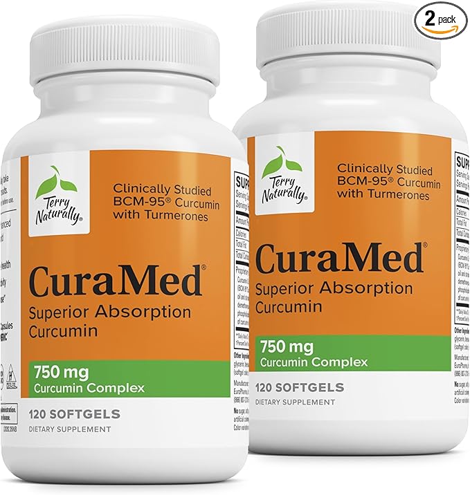 Terry Naturally CuraMed 750 mg - Antioxidant Supplement for Brain &amp Heart Health - Supplement with High-Potency Curcumin Complex - Kidney Liver &amp Immune Health Support - 120 Softgels (Pack of