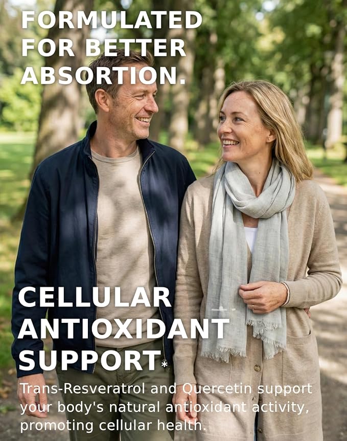 Trans Resveratrol Supplement with Quercetin Antioxidant and Healthy Aging Support Promotes Health Cellular Heart Brain &amp Immune Function 1500mg Vegan Natural Capsules 90 Count
