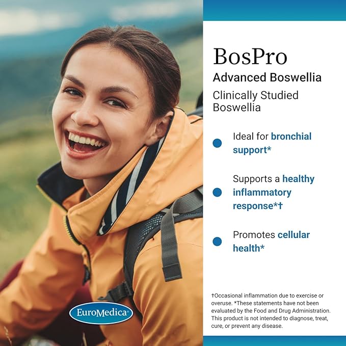 EuroMedica BosPro - Boswellia Serrata Extract Supplement - Dietary Supplement for Healthy Lung Support - Herbal Supplement Formula - 60 Softgels 2 Pack (120 Softgels)