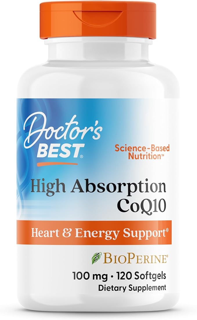 Doctor's Best High Absorption CoQ10 with BioPerine Supplement - Coenzyme Q10 Softgels for Heart Health &amp Antioxidant Support Naturally Fermented CoQ10 100mg for Women &amp Men Non GMO - 120 Sof