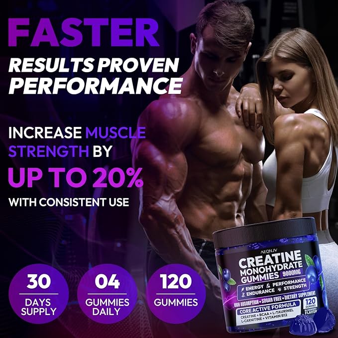 Creatine Gummies Monohydrate Complex for Men &amp Women 9000MG Creatine Pre-Workout Supplement Enhance Muscle Strength Recovery Cognitive Health &amp Memory 120 Gummies Sugar Free Vegan Non-GMO