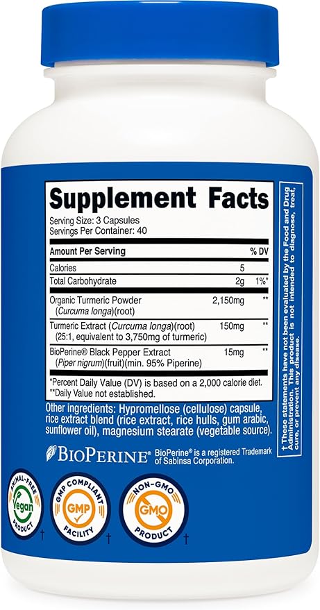 Nutricost Turmeric Curcumin Pills (3 Pack) with BioPerine and 95% Curcuminoids 2300mg 120 Capsules Veggie Capsules 767mg Per Cap 40 Servings Gluten Free Non-GMO