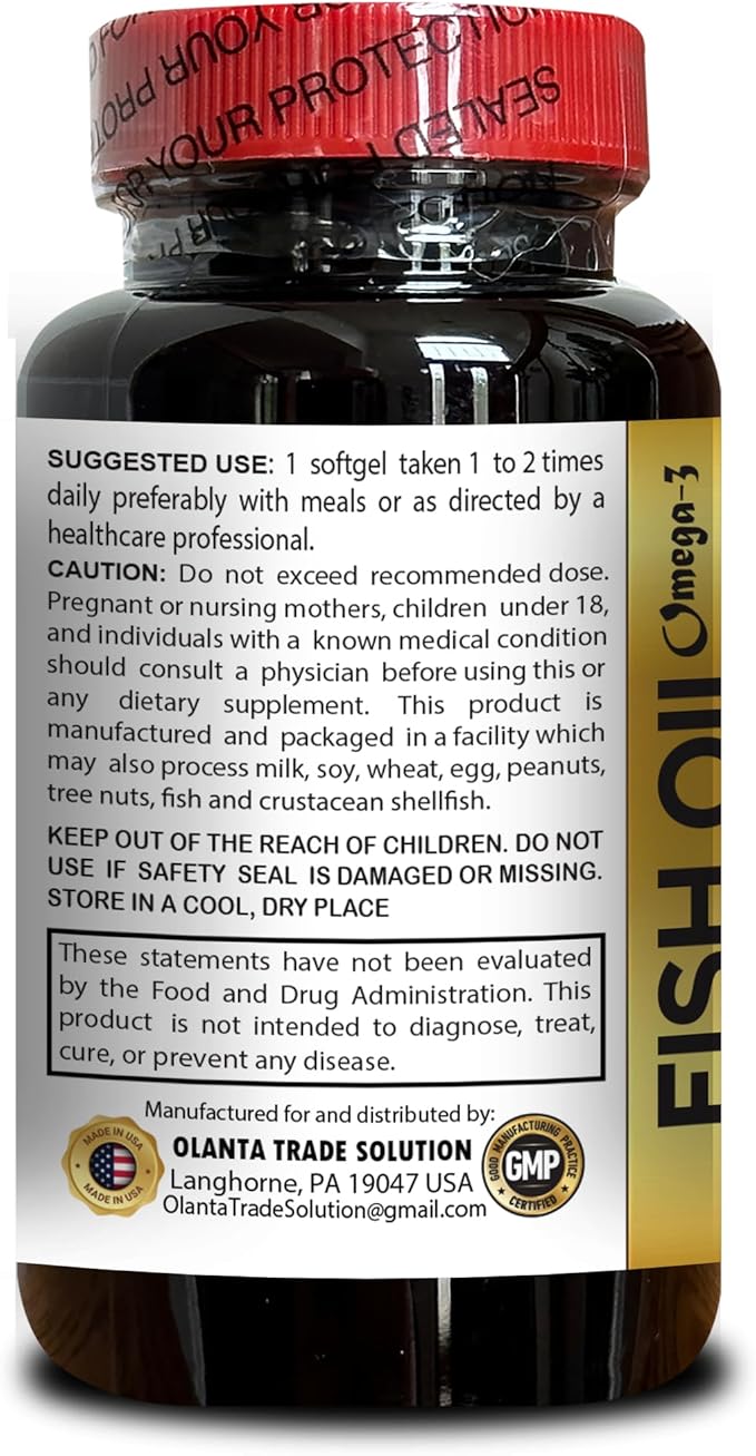 Wild Alaskan Salmon Fish Oil 1000mg Omega-3 EPA/DHA Supplement 60 Softgel Capsules Heart and Brain Health Support