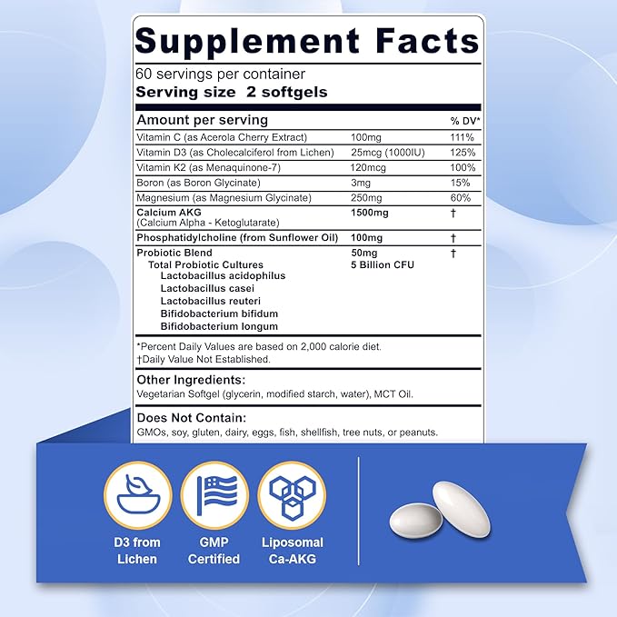 Liposomal Calcium AKG Supplement 1500mg + Liposomal Melatonin Sleep Softgels
