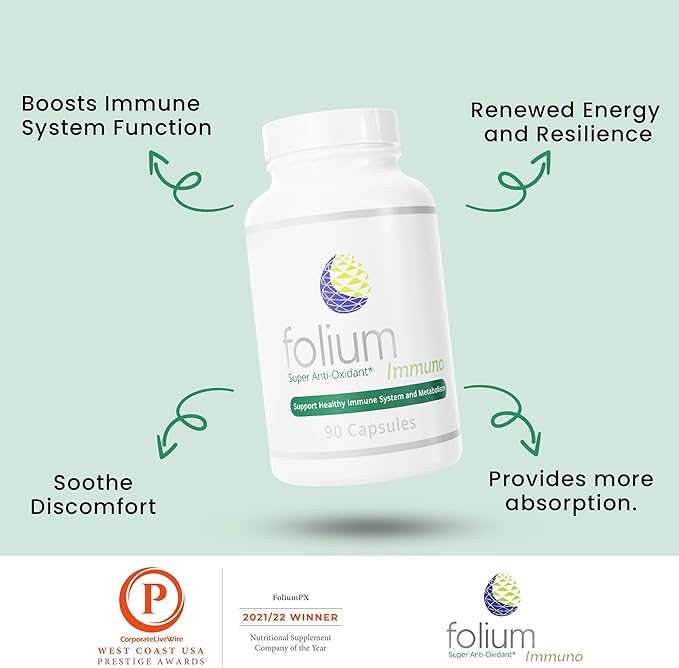 Folium Immuno Inflammation Support Supplement-Pine Parts GrapeSeed Ginger Turmeric Green Tea White Pepper &amp Pomegranate-90 Count