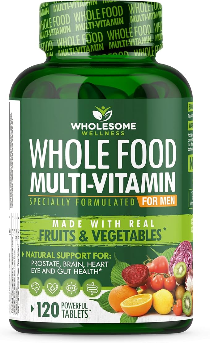 Wholesome Wellness Whole Food Multivitamin for Men - Natural Multi Vitamins Minerals Organic Extracts - Vegan Vegetarian - 120 Tablets